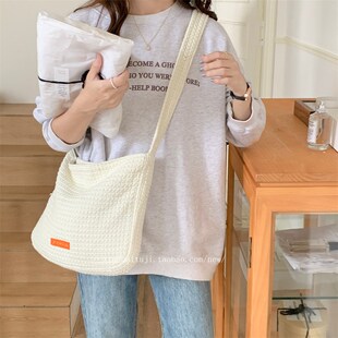 小白兔几  帆布包厚实斜挎包女2023新款学生逛街单肩包纯色轻便包