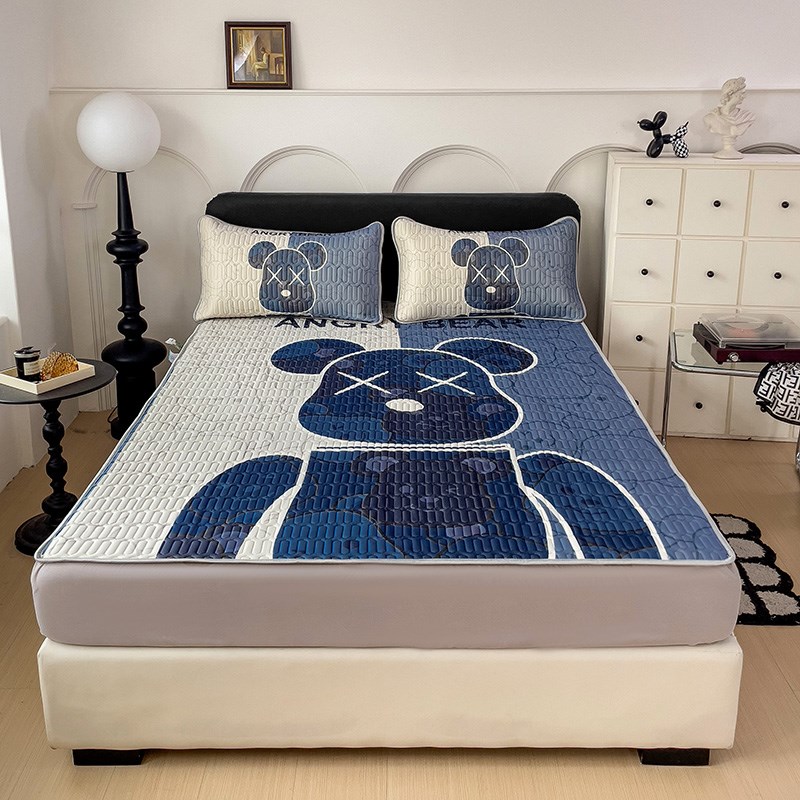 乳胶冰丝凉席床笠款三件套加厚床单人夏季卡通空调软席可水洗床垫