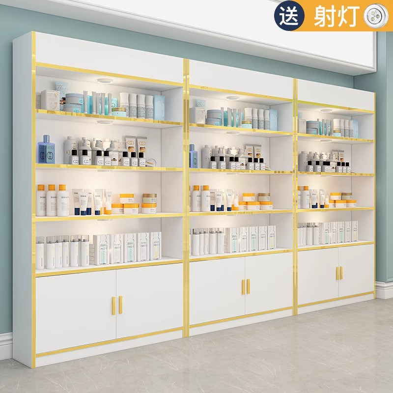 轻奢化妆品展柜落地置物架美甲展示货架理发N店产品货柜商品陈列