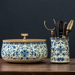 复古青花瓷汝窑茶洗家用特大号高端陶瓷建水茶洗缸功夫茶海废水缸