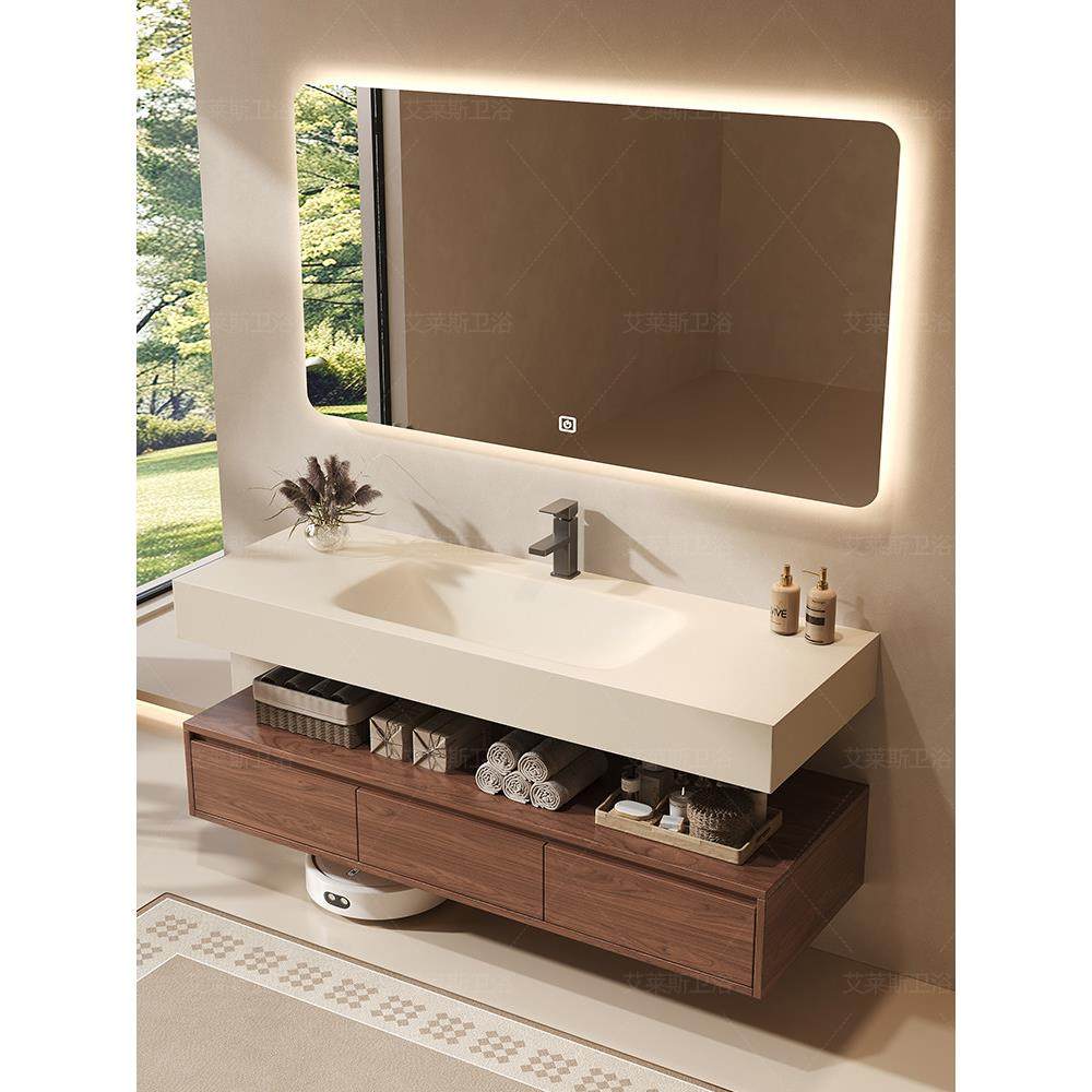 新款中古风岩板热弯一体盆浴室柜卫生间洗漱台洗手池洗脸盆柜组合,家装主材,浴室柜组合,淘宝优惠券,粉丝福利购,淘宝优惠卷