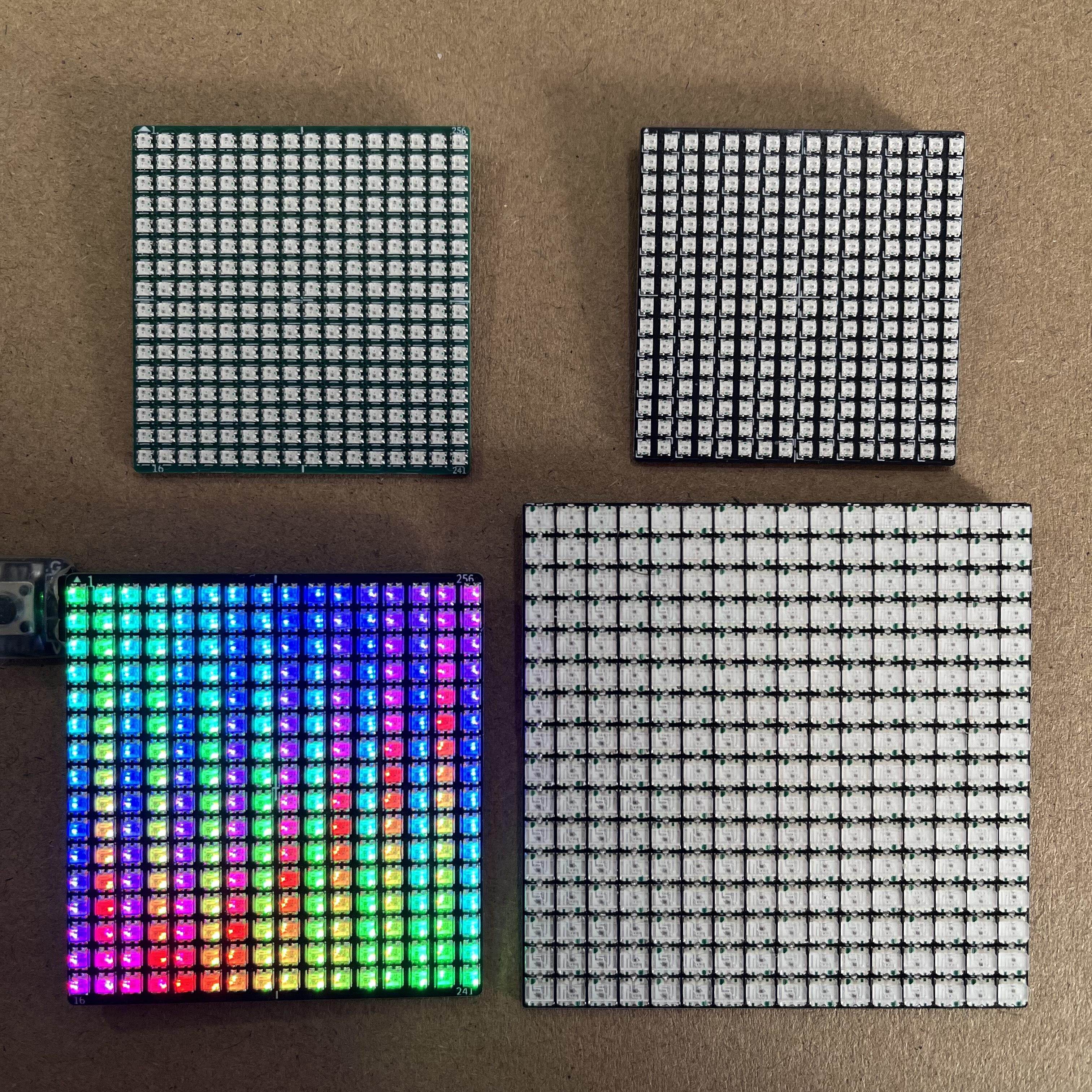 全彩16X16点阵像素屏-WS2812,256灯,单灯5/10mA,5V供电