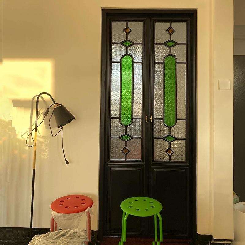 岭南复古双开门广府满洲窗海棠玻璃民国风木窗家居装饰屏风老窗户