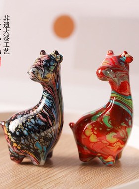 手工非遗大漆可爱长颈鹿摆件创意桌面装饰品高颜值国潮文玩礼物女