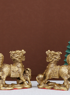 纯铜麒麟摆件一对招才客厅卧室求仔送仔麒麟装饰品工艺品礼品