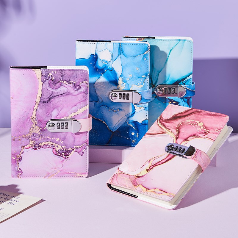 A5时尚流云密码本带锁日记本中小学生田字格方格创意手账本学生记