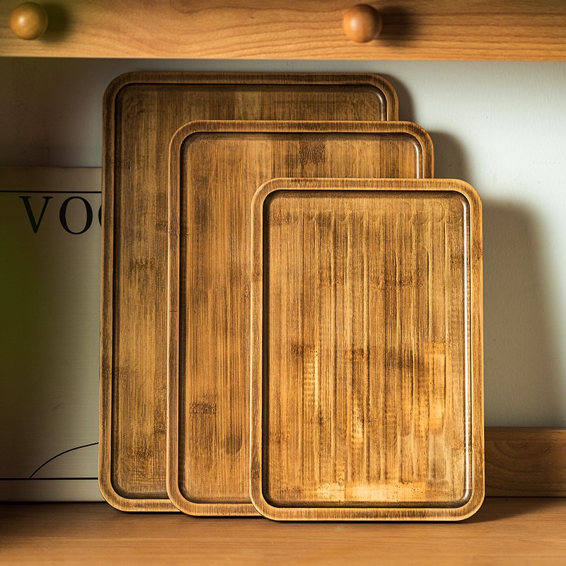 复古竹木托盘一人食餐盘托盘木质托盘长方形壶承盘木盘子茶点盘竹