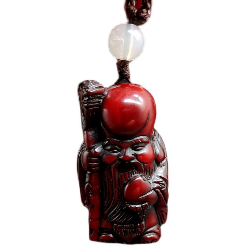 牛角老寿星手把件摆件挂件天然实心仿古角雕精雕刻男士随身手玩