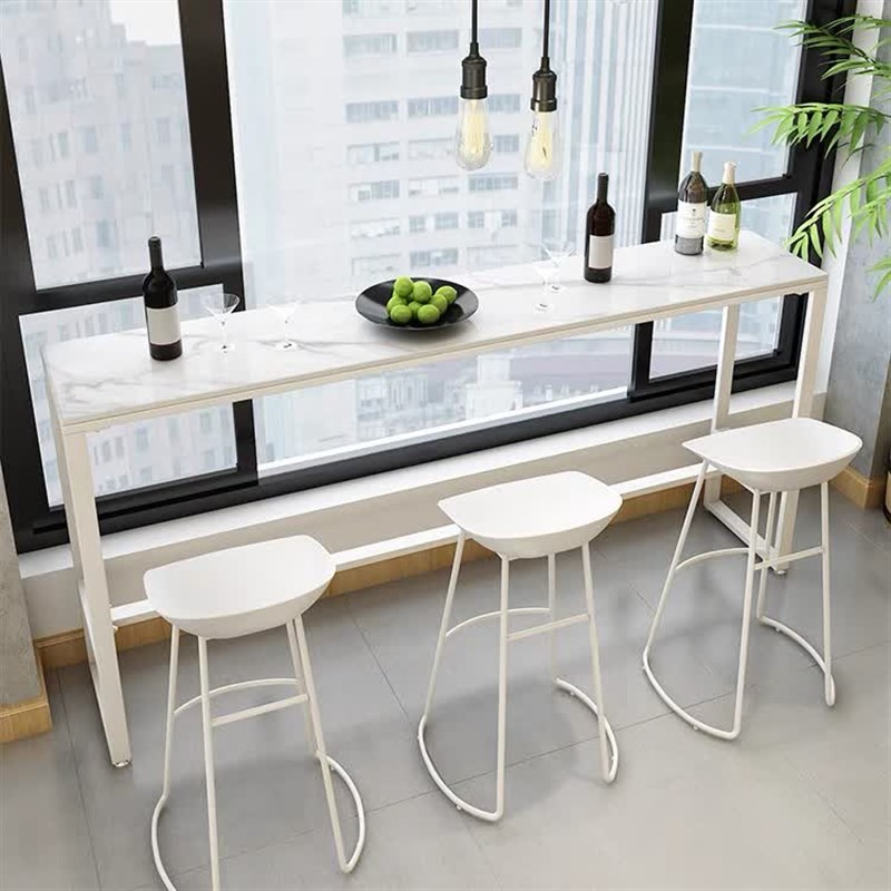 简约家用岩板吧台桌椅靠墙休闲商用酒吧奶茶店户外阳台飘窗高脚桌