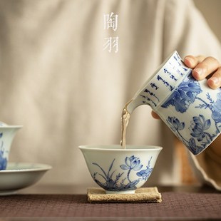 荷花主人单杯品茗杯陶瓷单个白瓷茶盏小号单只陶瓷功夫茶杯子茶具