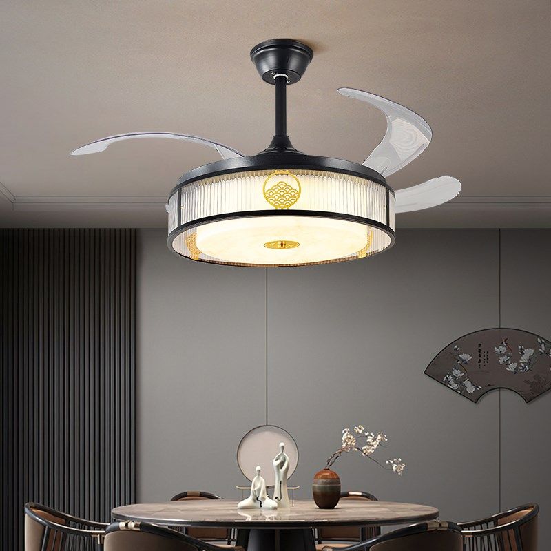 新中式餐厅隐形风扇灯带风扇的客厅饭厅灯风扇一体静音变频吊扇灯