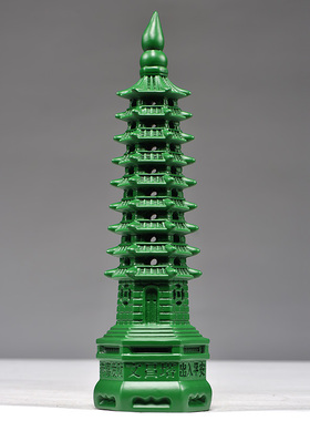 绿色木质九层文昌塔摆件木雕刻9层文昌塔家居办公摆设送礼工艺品
