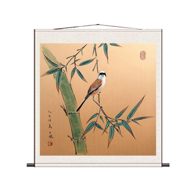 斗方花鸟画山水画电表箱装饰丝绸画绢画宣纸仿古挂画家居卷轴国画