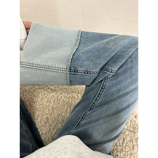 卷边直筒牛仔裤女2023春季新款胖妹妹mm高腰弹力显瘦九分烟管裤子