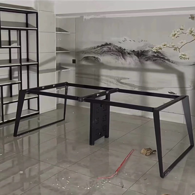 轻奢岩板餐桌脚实心碳素钢办公桌架会议桌支架实木大板大理石桌架