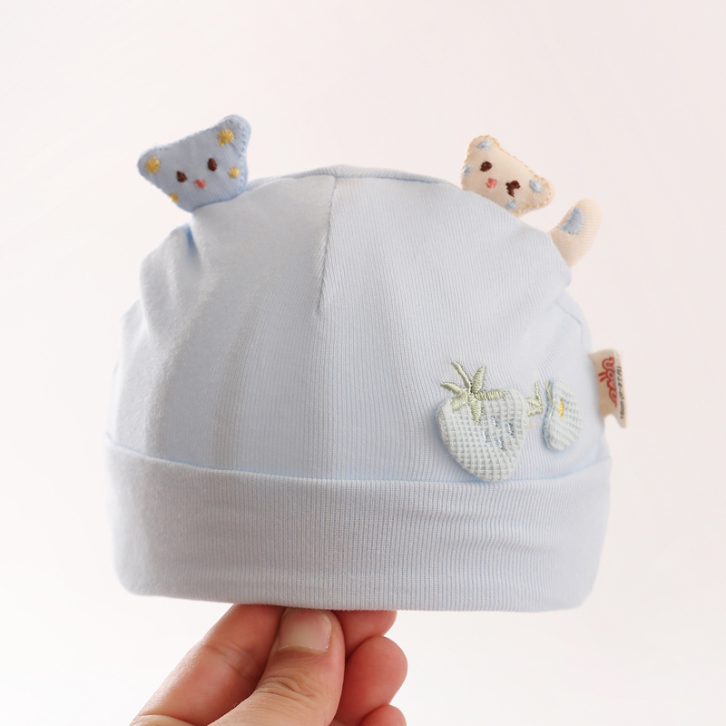 婴儿帽子春秋薄款新生儿胎帽无骨双层护卤门婴幼儿初生儿棉布帽