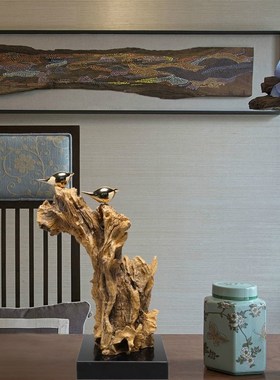 新中式创意禅意月牙摆件家居客厅办公室招财玄关软装饰品开业礼物