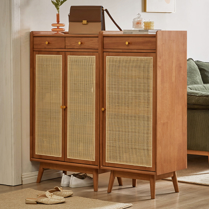 实木藤编鞋柜门口收纳柜鞋架北欧玄关柜门厅柜小户型入户防尘鞋柜