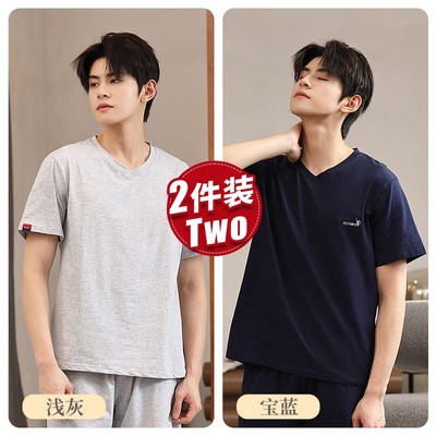 单件男睡衣纯棉上衣中年男睡衣夏天薄款短袖男睡衣中老年人男睡衣