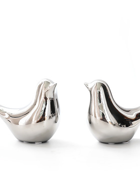 北欧轻奢电镀银陶瓷小鸟装饰摆饰书柜电视机柜小摆设拍摄道具