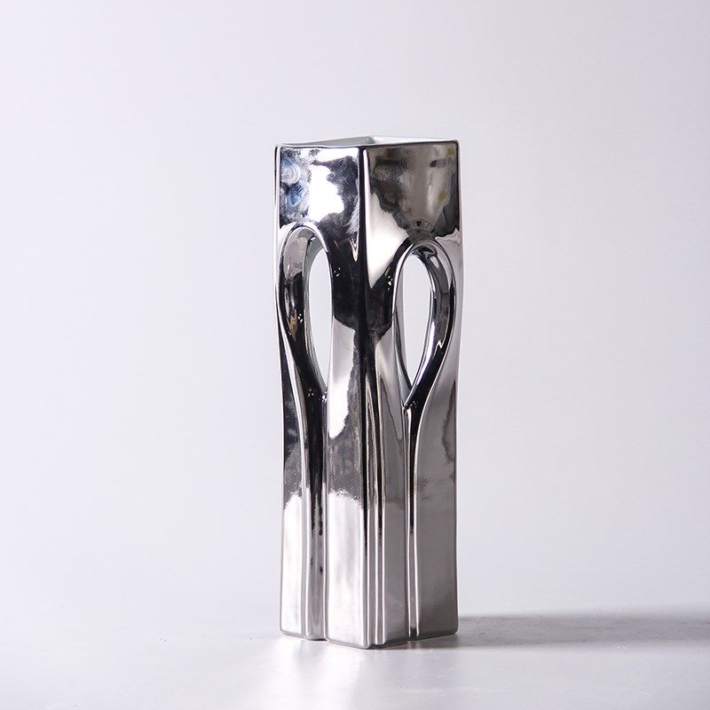 创意轻奢银色镜面电镀陶瓷花瓶餐桌面摆件客厅插花器高端软装饰品,家居饰品,花瓶,淘宝优惠券,粉丝福利购,淘宝优惠卷