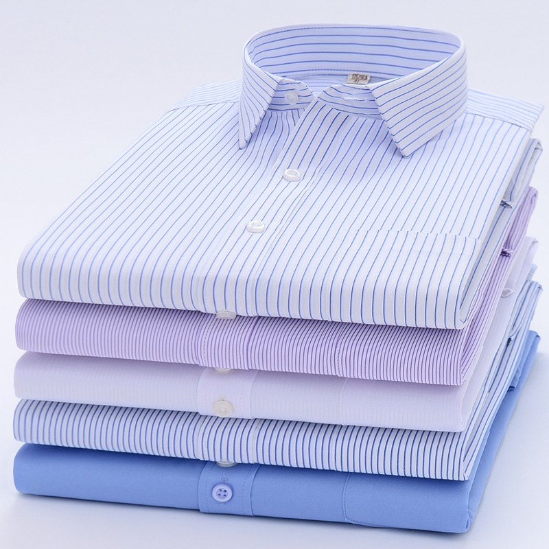 春秋季条纹男士长袖衬衫中年爸爸薄款休闲宽松衬衣加肥加大码正装