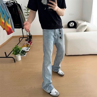 美式冰蓝517微喇牛仔裤直筒弯刀2024夏季新款蓝牛vibe裤子501男潮