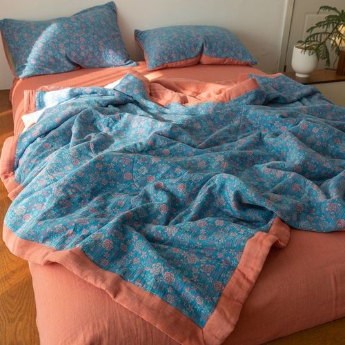 全棉色织提花双层纱棉花夏被四件套亲肤柔软可机洗水洗纱布空调被