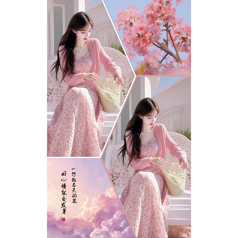 开春穿搭2025超火套装女温柔风甜美粉色开衫碎花吊带连衣裙两件套