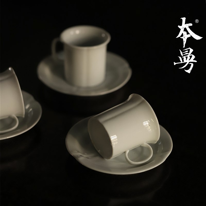 本曼山房70年代花口套杯中古德化老瓷小咖啡杯陶瓷柴烧意式浓缩杯
