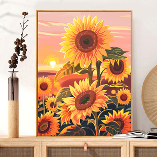 向日葵数字油画diy风景夏花油彩画解闷手工填色画画郁金香定制画