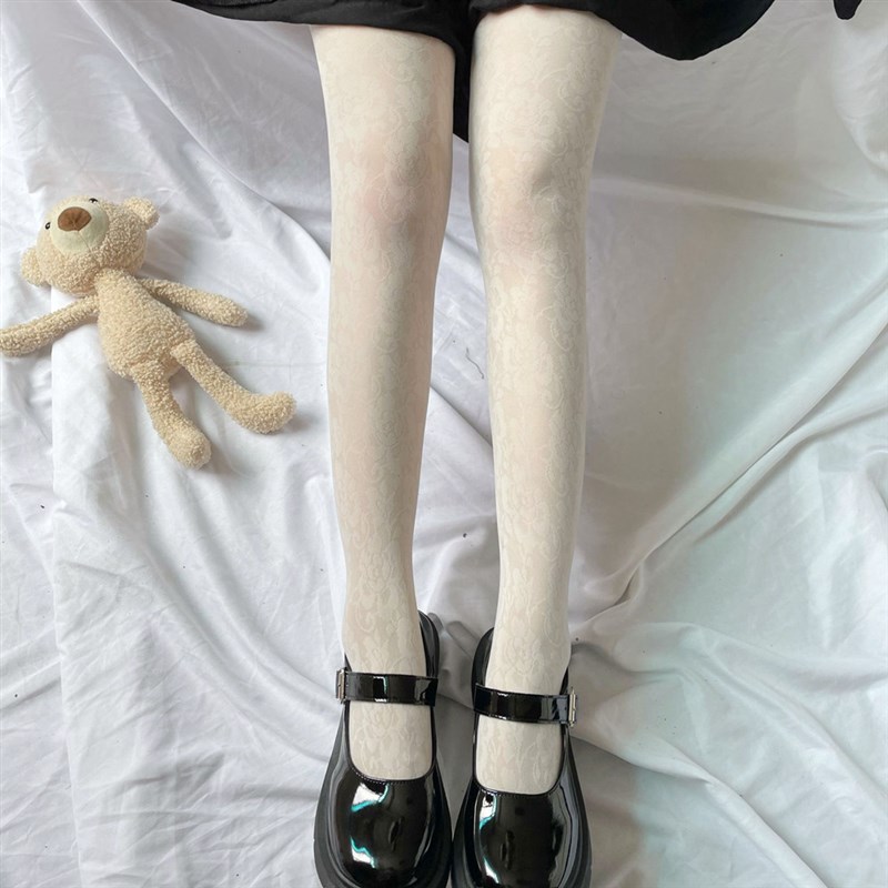 春夏15D白色仙气藤花不脱丝连裤袜 复古暗纹提花微透古风丝袜女袜