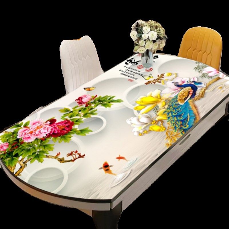 椭圆形餐桌桌布防水防油防烫免洗长方形家用高级感PVC桌面保护垫