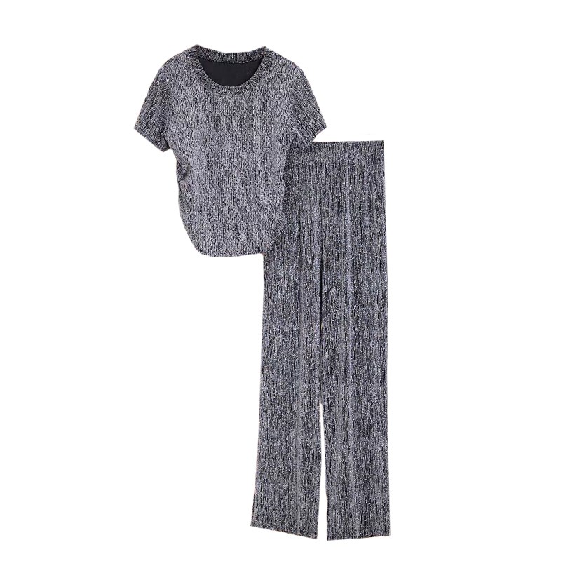 大码女装夏季休闲时尚套装女2024年新款胖MM圆领短袖+裤子两件套