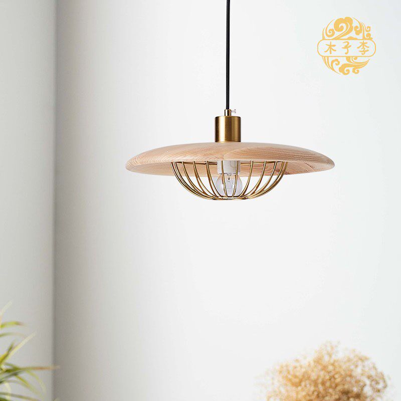 北欧餐厅吊灯民宿卧室床头灯侘寂风复古茶室创意日式实木吧台吊灯