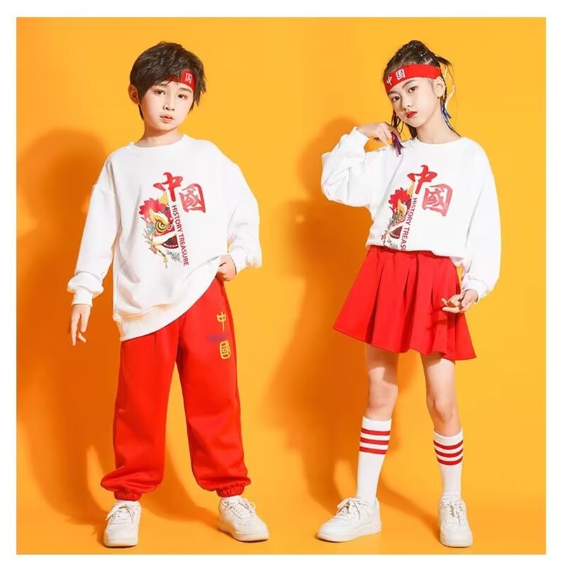 中小学生运动会开幕式服装儿童啦啦D操演出服长袖厚棉T啦啦队表演