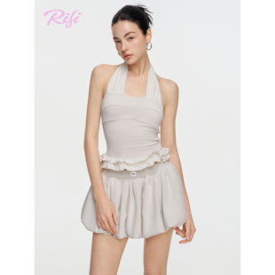 网球服立体剪裁贴身运动服 上衣女挂脖衬衫 RIFI 徽标拼接挂脖