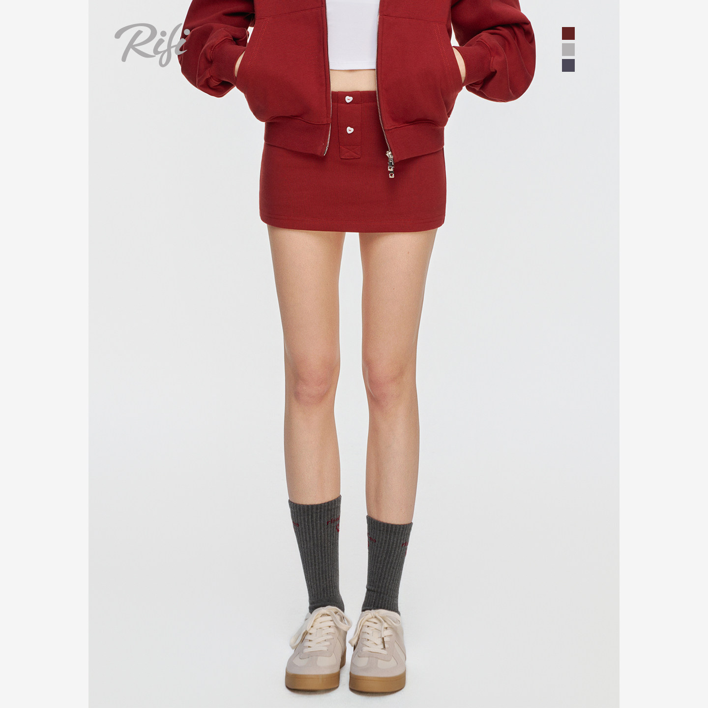 RiFi /"低腰半身裙"包臀裙短裙内衬防走光半身裙棉质少女纽扣半裙