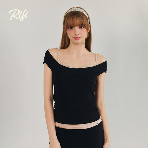 RiFi夏季斜肩短袖T恤女薄款