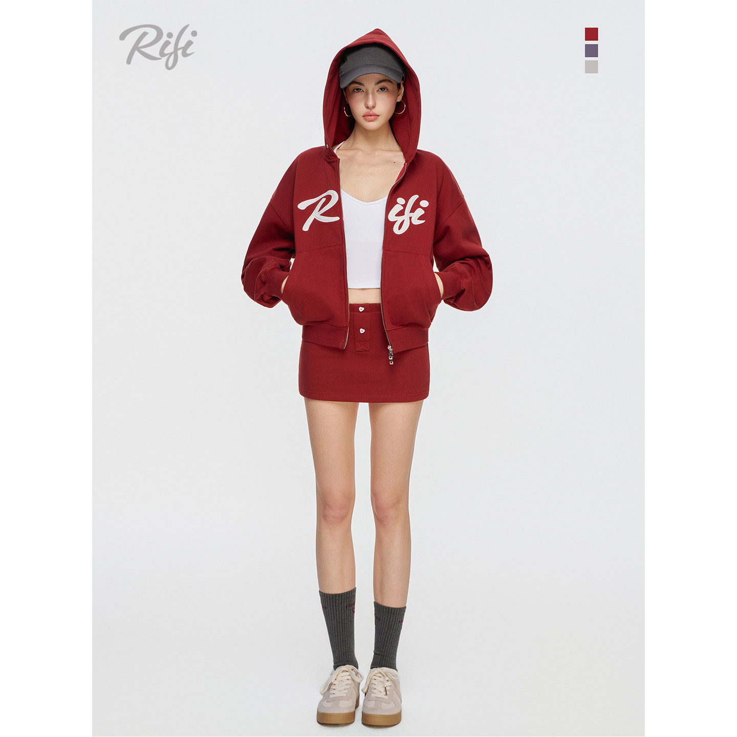 RIFI / "宽松连帽卫衣"卫衣外套休闲帽衫半裙卫衣字母拉链帽衫