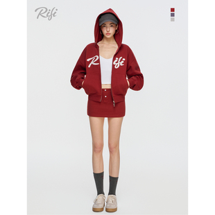 卫衣外套休闲帽衫 宽松连帽卫衣 RIFI 半裙卫衣 赵露思同款