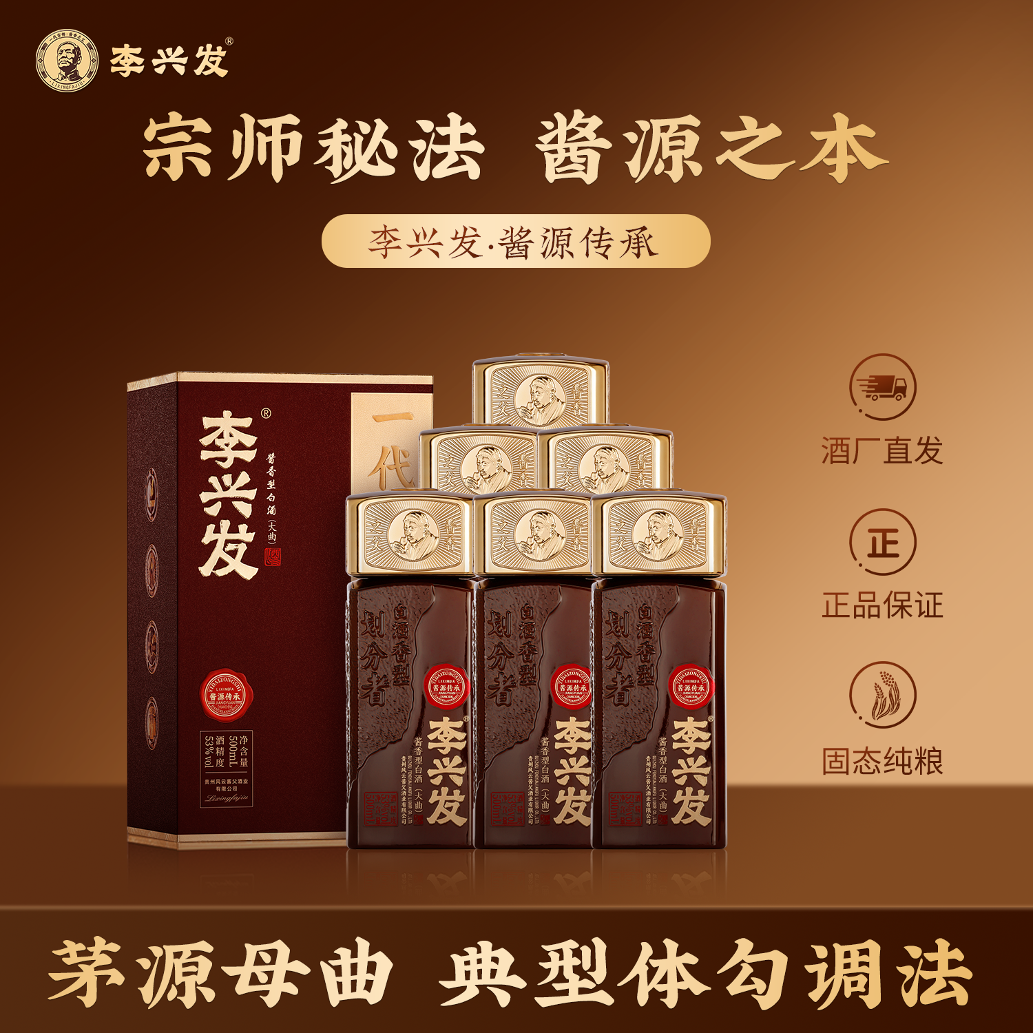 李兴发 酱源传承 贵州酱香型53度白酒老酒工艺纯粮收藏自饮送礼盒