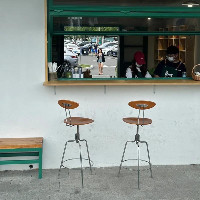 中古实木金属吧台椅子高脚凳简约现代设计师餐厅创意可升降吧台凳