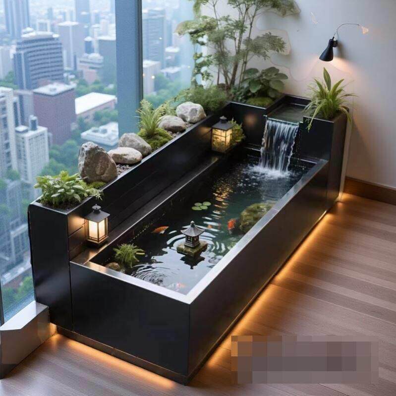 正品304不锈钢鱼池造景流水池庭院花园鱼缸景观水槽阳台养鱼池