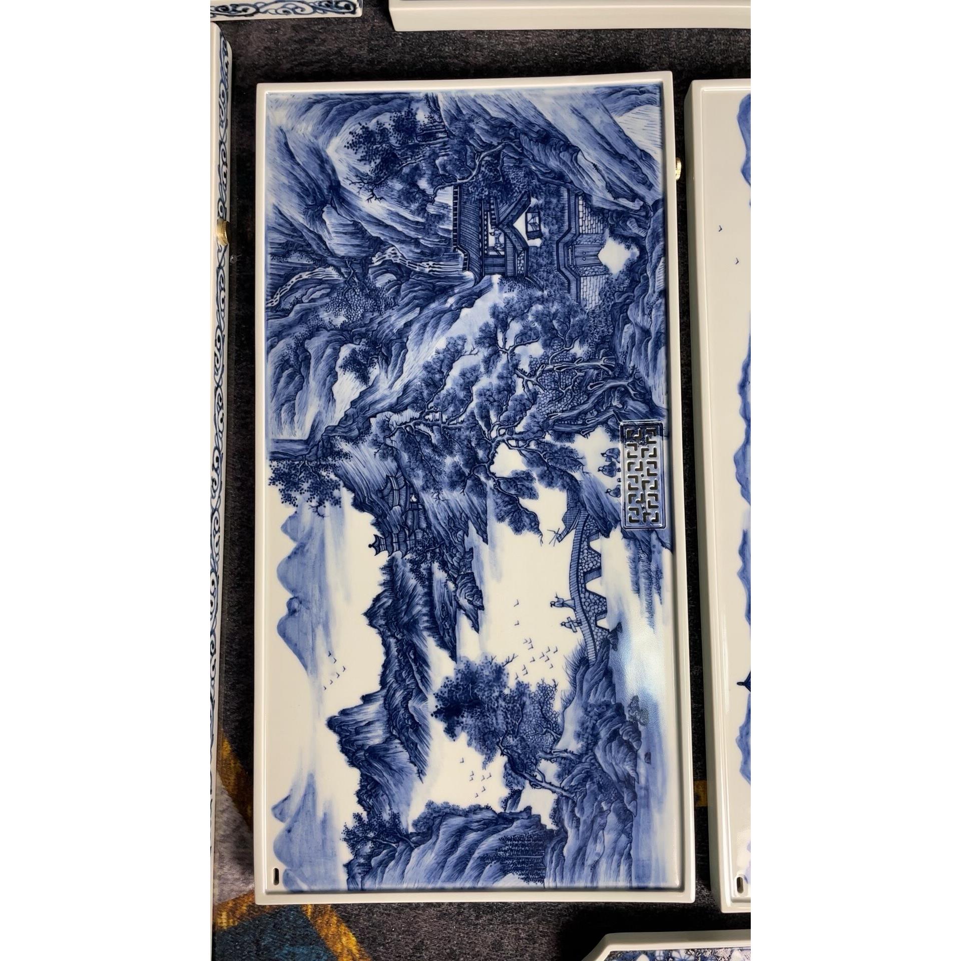 50*26彷清重工青花山水干湿二用茶盘景德镇陶瓷茶盘排水式手绘
