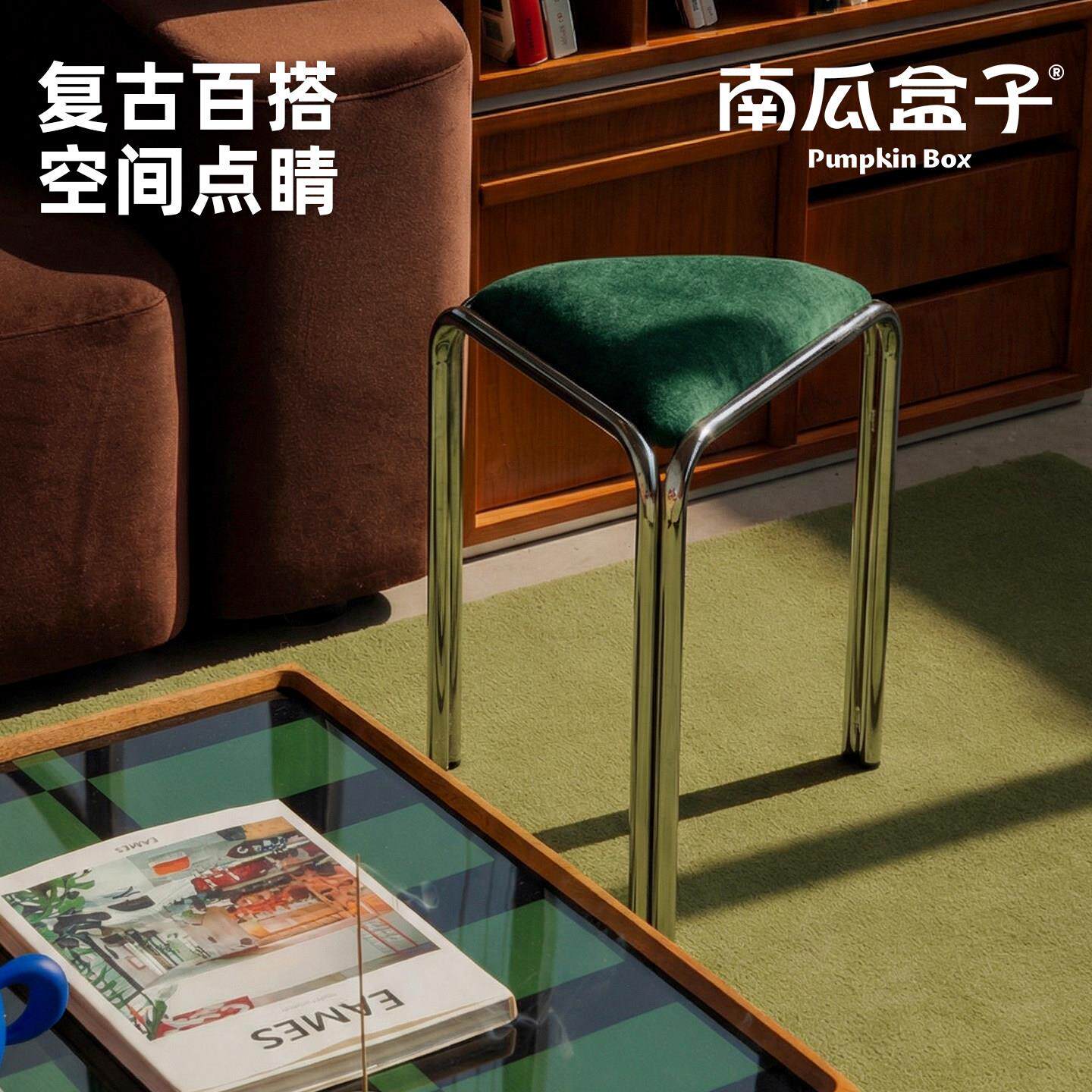 家用可叠放凳子不锈钢特厚结实耐用叠叠凳软包餐凳舒服吃饭高凳子