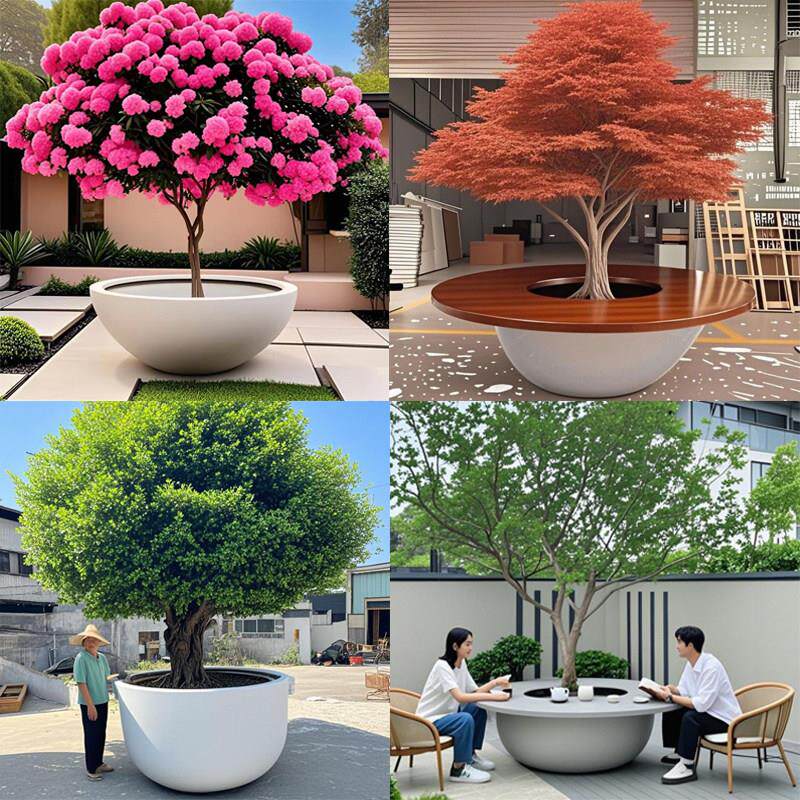 玻璃钢花盆茶几庭院巨型种树花缸椭圆花钵园林景观花箱组合定制