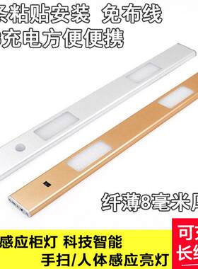 超薄感应灯手扫免布线led充电吸顶灯条衣柜过道鞋柜免触碰整体橱