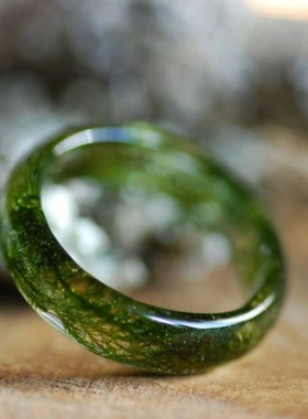 真苔藓戒指自然戒指树脂绿苔戒指玻璃容器首饰