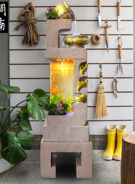 水调江南家居欧式客厅金色招财装饰品景观鱼缸流水喷泉落地摆件